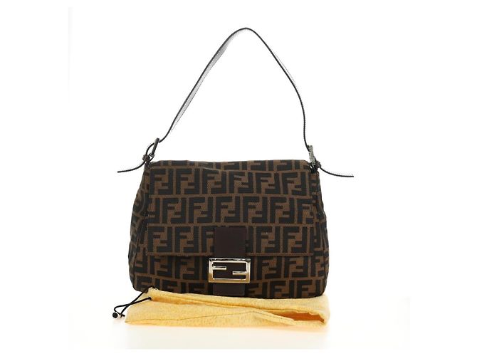 FENDI Zucca Canvas Mamma Baguette Shoulder Bag Black Brown Auth BA13419SAV Marrone Nero - vista 12