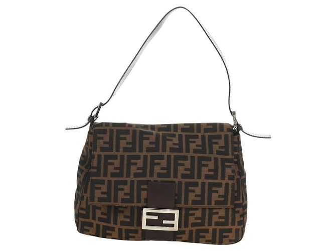 FENDI Zucca Canvas Mamma Baguette Shoulder Bag Black Brown Auth BA13419SAV Marrone Nero - vista 13