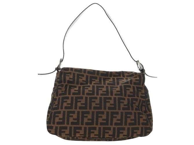 FENDI Zucca Canvas Mamma Baguette Shoulder Bag Black Brown Auth BA13419SAV Marrone Nero - vista 2