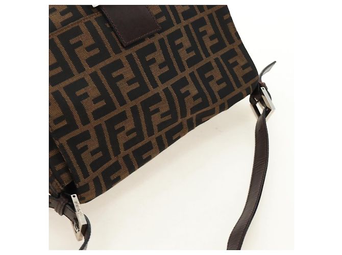 FENDI Zucca Canvas Mamma Baguette Shoulder Bag Black Brown Auth BA13419SAV Marrone Nero - vista 6