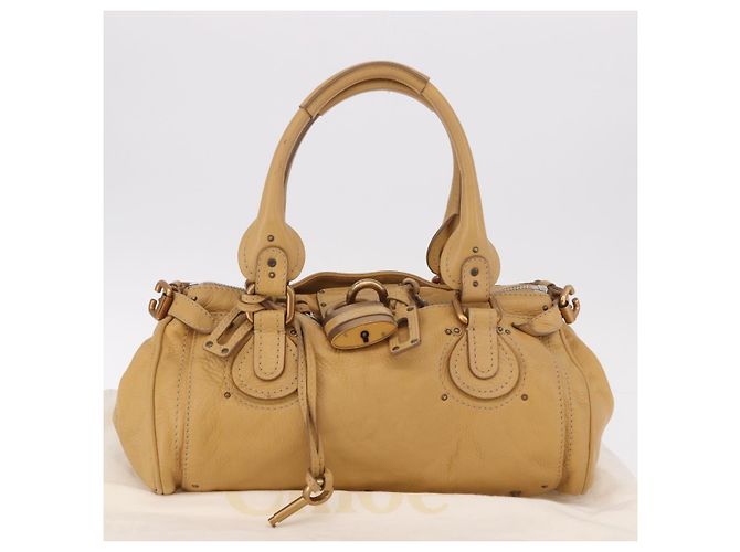 Chloé Bolsa Chloe Paddington de Couro Bege Ouro Prata Auth am11792V Dourado - vista 12