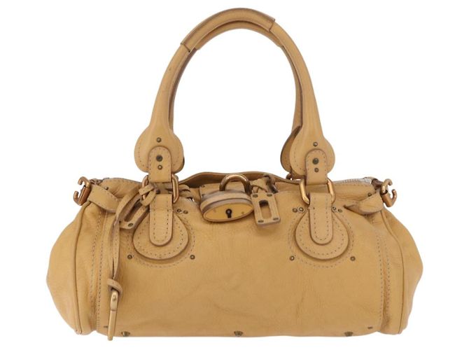 Chloé Bolsa Chloe Paddington de Couro Bege Ouro Prata Auth am11792V Dourado - vista 13