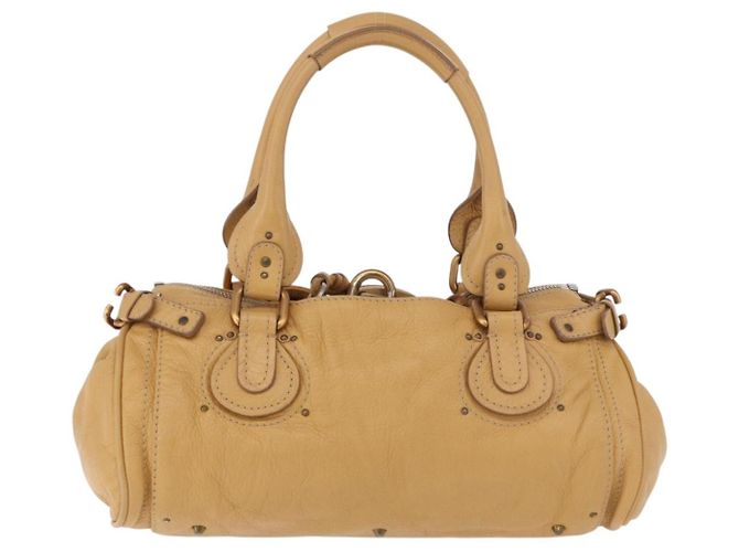 Chloé Bolsa Chloe Paddington de Couro Bege Ouro Prata Auth am11792V Dourado - vista 2