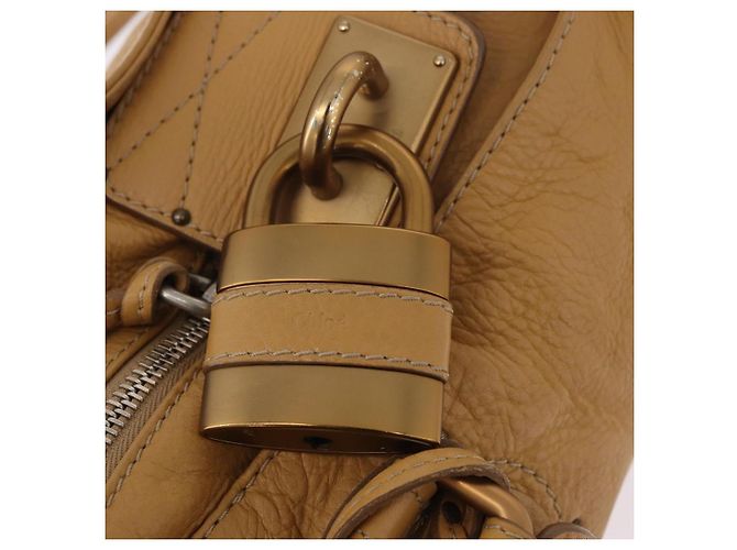Chloé Bolsa Chloe Paddington de Couro Bege Ouro Prata Auth am11792V Dourado - vista 20