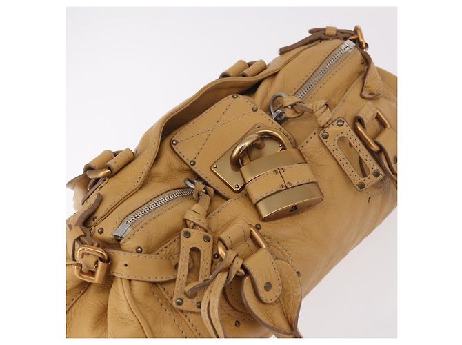 Chloé Bolsa Chloe Paddington de Couro Bege Ouro Prata Auth am11792V Dourado - vista 6