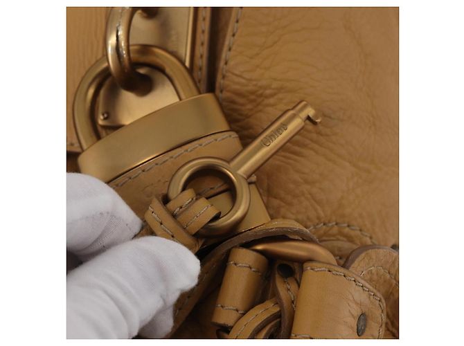 Chloé Bolsa Chloe Paddington de Couro Bege Ouro Prata Auth am11792V Dourado - vista 9