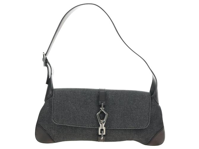 Borsa a Spalla GUCCI Jackie Denim Nero Argento 90667 Auth 184577SAM - vista 13