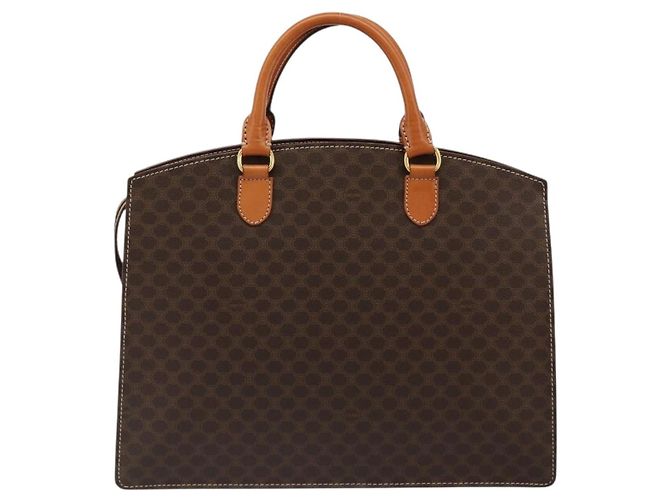 Céline Borsa CELINE Macadam Canvas PVC Pelle Marrone Oro Auth ep14779 D'oro - vista 2