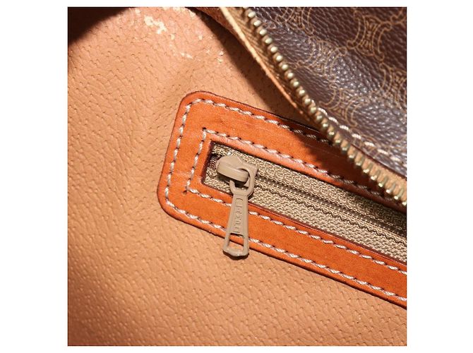Céline Borsa CELINE Macadam Canvas PVC Pelle Marrone Oro Auth ep14779 D'oro - vista 25