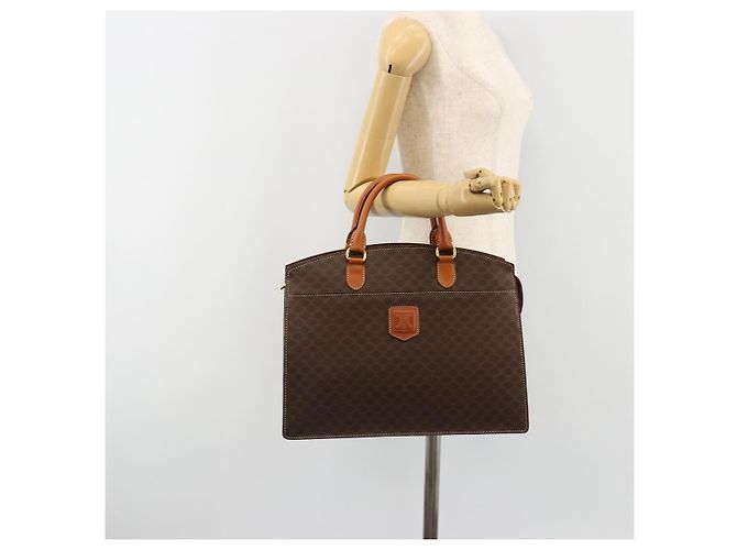 Céline Borsa CELINE Macadam Canvas PVC Pelle Marrone Oro Auth ep14779 D'oro - vista 27