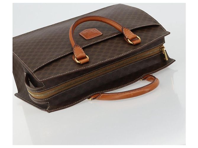 Céline Borsa CELINE Macadam Canvas PVC Pelle Marrone Oro Auth ep14779 D'oro - vista 6