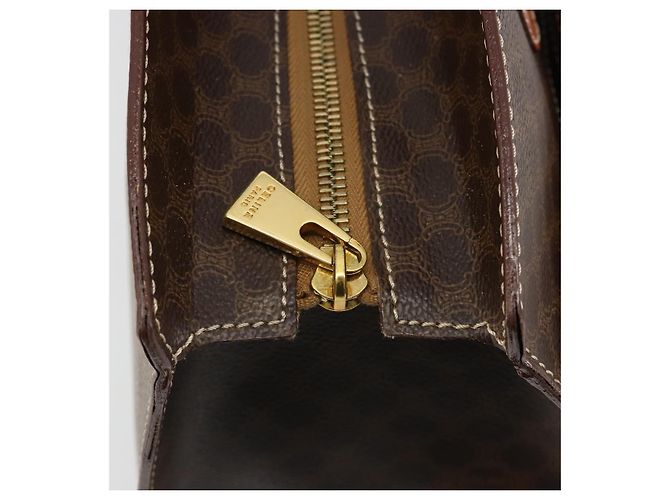 Céline Borsa CELINE Macadam Canvas PVC Pelle Marrone Oro Auth ep14779 D'oro - vista 8