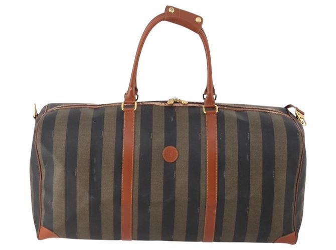 Pequin Borsa Boston FENDI Pecan Canvas PVC 2way Black Brown Auth 182068 Marrone Nero - vista 13