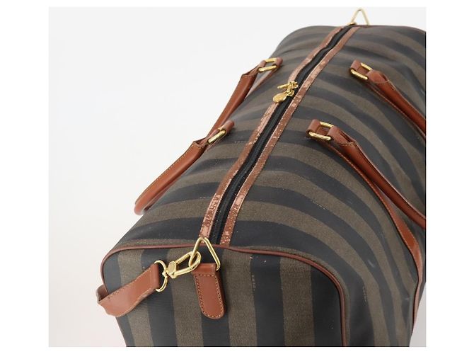 Pequin Borsa Boston FENDI Pecan Canvas PVC 2way Black Brown Auth 182068 Marrone Nero - vista 14