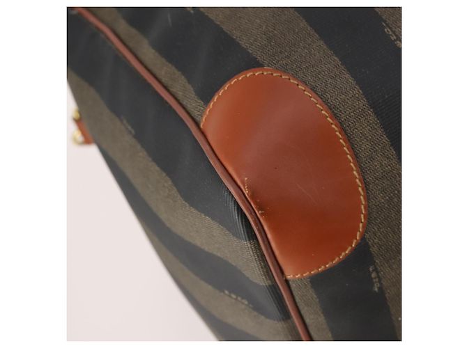 Pequin Borsa Boston FENDI Pecan Canvas PVC 2way Black Brown Auth 182068 Marrone Nero - vista 18