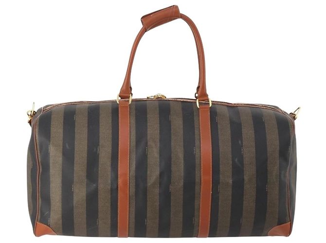 Pequin Borsa Boston FENDI Pecan Canvas PVC 2way Black Brown Auth 182068 Marrone Nero - vista 2