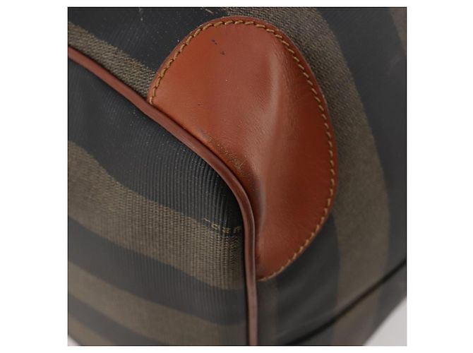 Pequin Borsa Boston FENDI Pecan Canvas PVC 2way Black Brown Auth 182068 Marrone Nero - vista 20