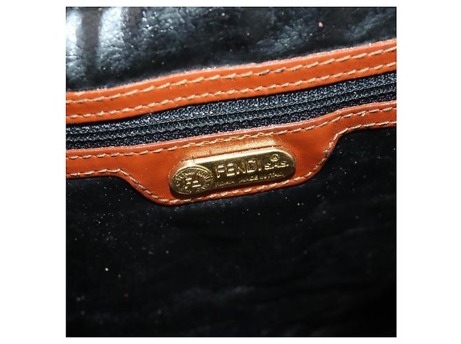 Pequin Borsa Boston FENDI Pecan Canvas PVC 2way Black Brown Auth 182068 Marrone Nero - vista 25