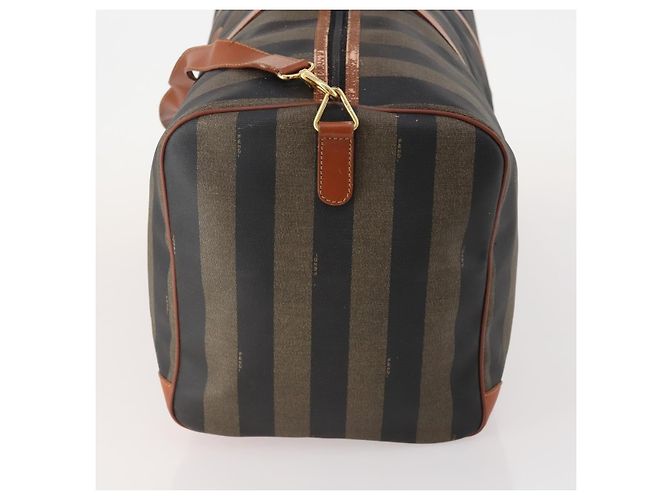 Pequin Borsa Boston FENDI Pecan Canvas PVC 2way Black Brown Auth 182068 Marrone Nero - vista 3