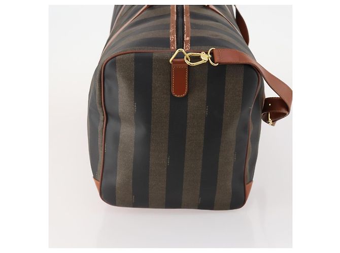 Pequin Borsa Boston FENDI Pecan Canvas PVC 2way Black Brown Auth 182068 Marrone Nero - vista 4