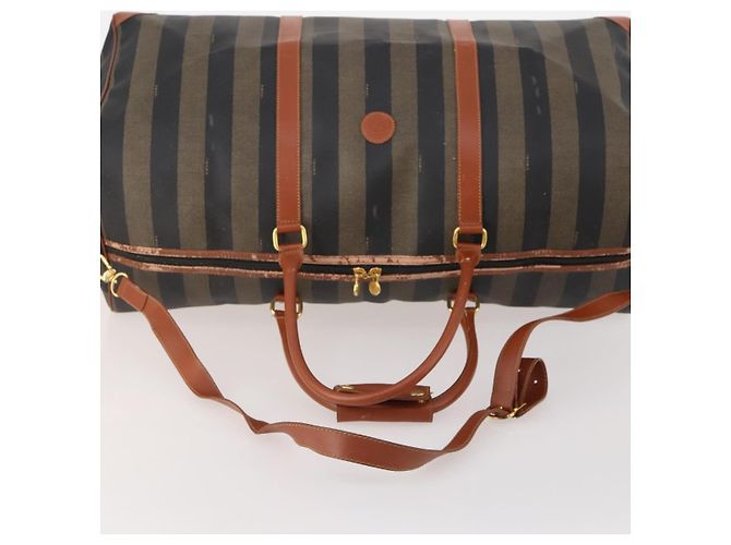 Pequin Borsa Boston FENDI Pecan Canvas PVC 2way Black Brown Auth 182068 Marrone Nero - vista 6