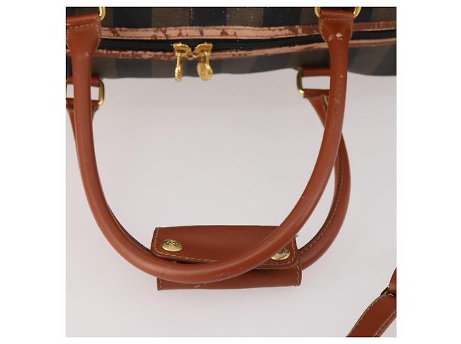 Pequin Borsa Boston FENDI Pecan Canvas PVC 2way Black Brown Auth 182068 Marrone Nero - vista 7