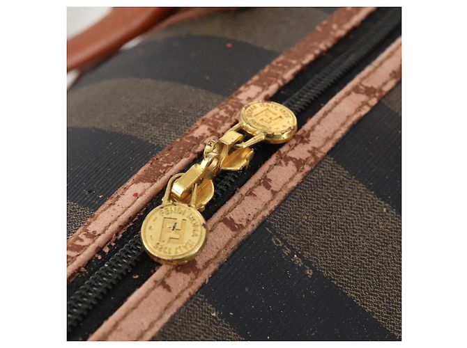 Pequin Borsa Boston FENDI Pecan Canvas PVC 2way Black Brown Auth 182068 Marrone Nero - vista 9