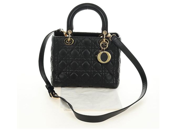 Borsa Christian Dior Lady Dior in pelle di agnello 2way Nera Oro Auth BA13408V Nero D'oro - vista 12