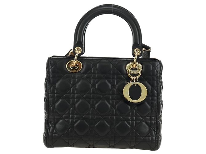 Borsa Christian Dior Lady Dior in pelle di agnello 2way Nera Oro Auth BA13408V Nero D'oro - vista 13