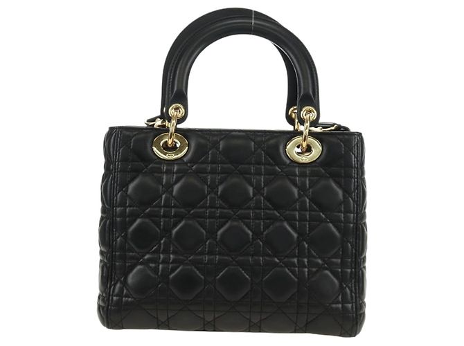Borsa Christian Dior Lady Dior in pelle di agnello 2way Nera Oro Auth BA13408V Nero D'oro - vista 2