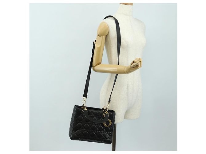 Borsa Christian Dior Lady Dior in pelle di agnello 2way Nera Oro Auth BA13408V Nero D'oro - vista 28