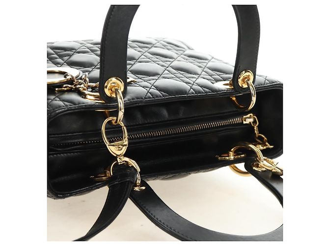 Borsa Christian Dior Lady Dior in pelle di agnello 2way Nera Oro Auth BA13408V Nero D'oro - vista 6