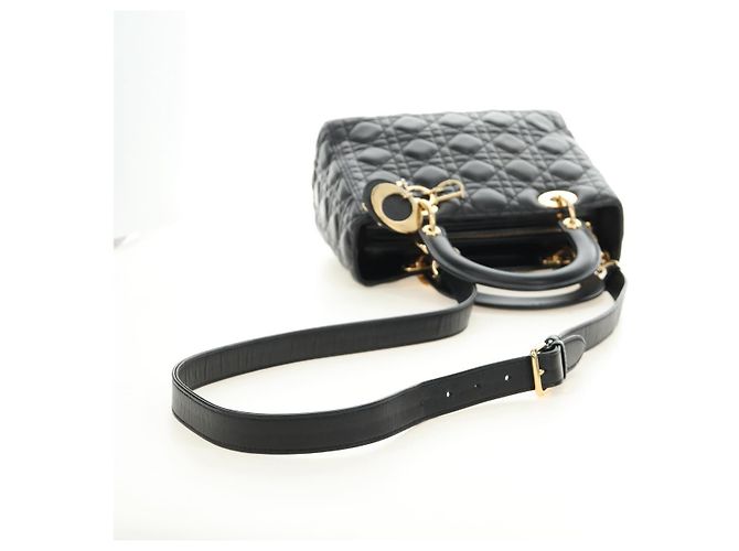Borsa Christian Dior Lady Dior in pelle di agnello 2way Nera Oro Auth BA13408V Nero D'oro - vista 8