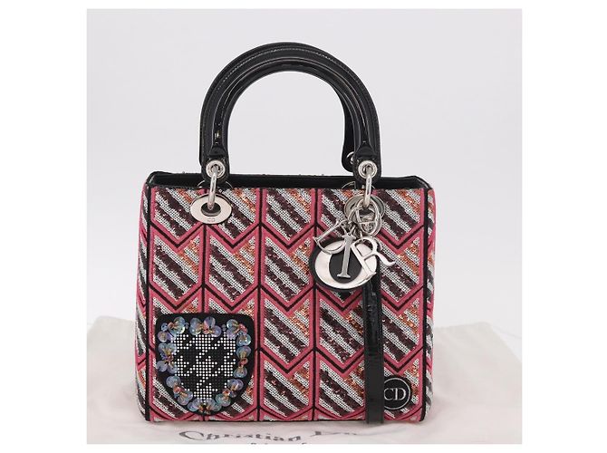 Borsa Tote Lady Dior Cannage Christian Dior paillettes 2way Rosa Argento Auth 184845SM - vista 12
