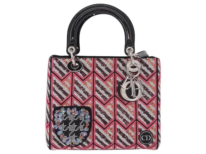 Borsa Tote Lady Dior Cannage Christian Dior paillettes 2way Rosa Argento Auth 184845SM - vista 13