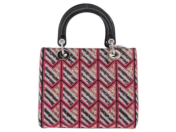 Borsa Tote Lady Dior Cannage Christian Dior paillettes 2way Rosa Argento Auth 184845SM - vista 2