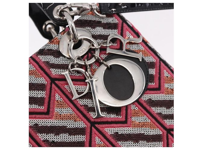 Borsa Tote Lady Dior Cannage Christian Dior paillettes 2way Rosa Argento Auth 184845SM - vista 22
