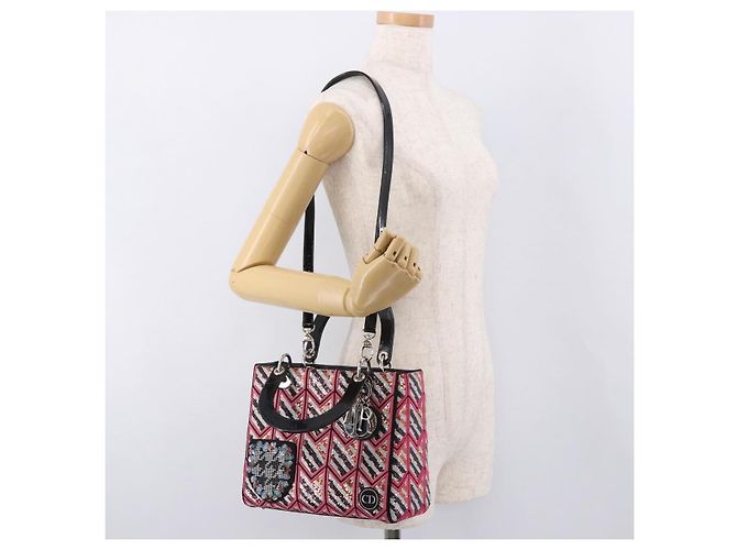Borsa Tote Lady Dior Cannage Christian Dior paillettes 2way Rosa Argento Auth 184845SM - vista 28