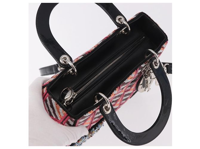 Borsa Tote Lady Dior Cannage Christian Dior paillettes 2way Rosa Argento Auth 184845SM - vista 6