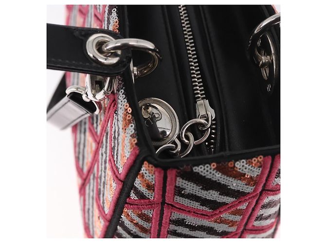 Borsa Tote Lady Dior Cannage Christian Dior paillettes 2way Rosa Argento Auth 184845SM - vista 9