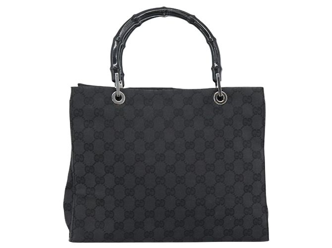 Borsa GUCCI GG Canvas Bamboo Nera Argento 002 1016 Auth ka4657 Nero - vista 13