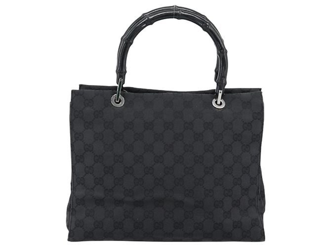 Borsa GUCCI GG Canvas Bamboo Nera Argento 002 1016 Auth ka4657 Nero - vista 2