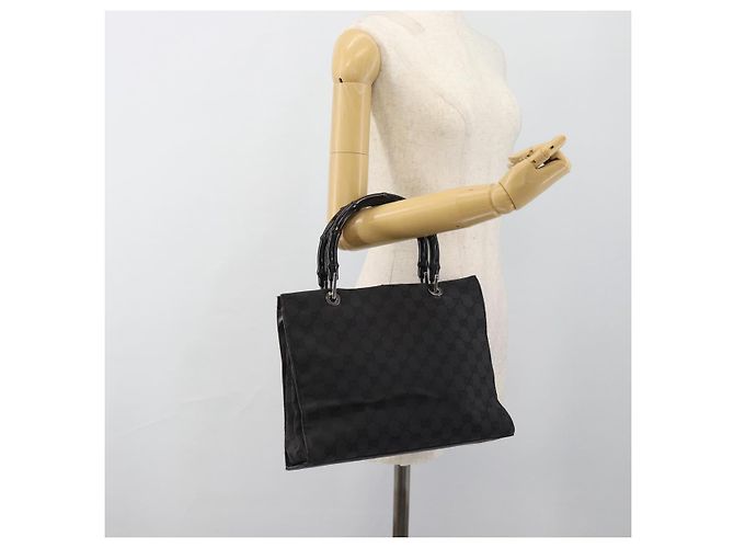 Borsa GUCCI GG Canvas Bamboo Nera Argento 002 1016 Auth ka4657 Nero - vista 24