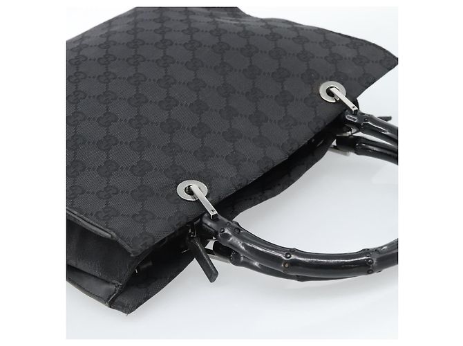 Borsa GUCCI GG Canvas Bamboo Nera Argento 002 1016 Auth ka4657 Nero - vista 6