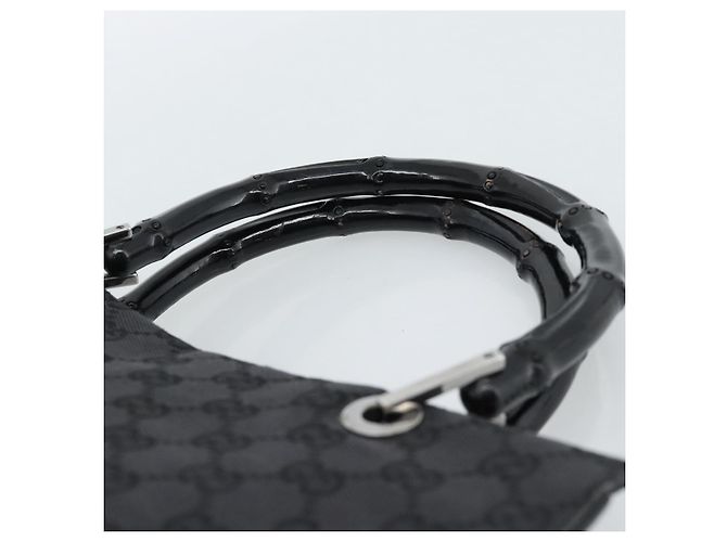 Borsa GUCCI GG Canvas Bamboo Nera Argento 002 1016 Auth ka4657 Nero - vista 8