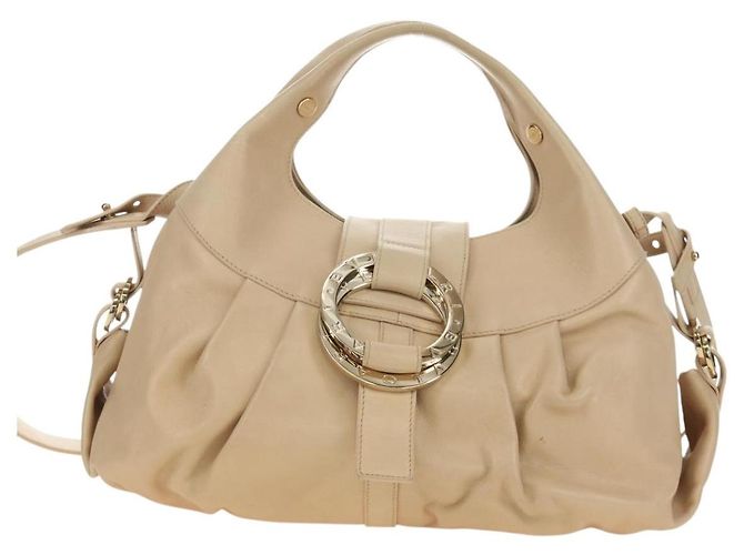 Bulgari Borsa BVLGARI Chandra in Pelle 2way Beige Gold Auth 184697A D'oro - vista 13
