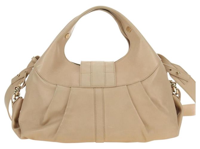 Bulgari Borsa BVLGARI Chandra in Pelle 2way Beige Gold Auth 184697A D'oro - vista 2