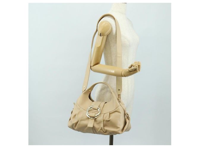 Bulgari Borsa BVLGARI Chandra in Pelle 2way Beige Gold Auth 184697A D'oro - vista 28