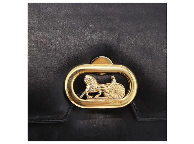 Céline Borsa a Spalla CELINE Horse Carriage in Pelle Nera e Oro Auth 185494 Nero D'oro - vista 17