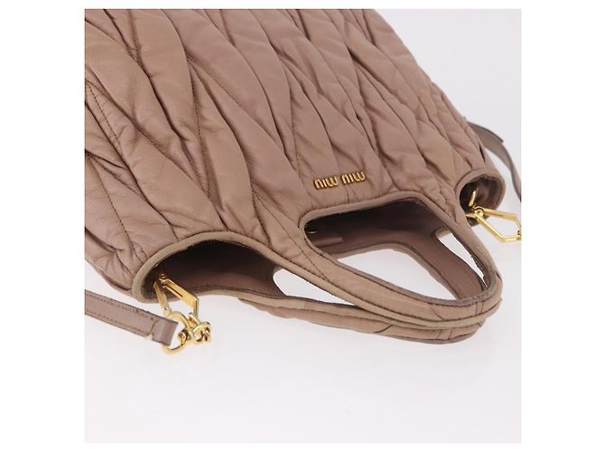 Borsa Miu Miu Matelasse in pelle 2way Beige Gold Auth 185023 D'oro - vista 14